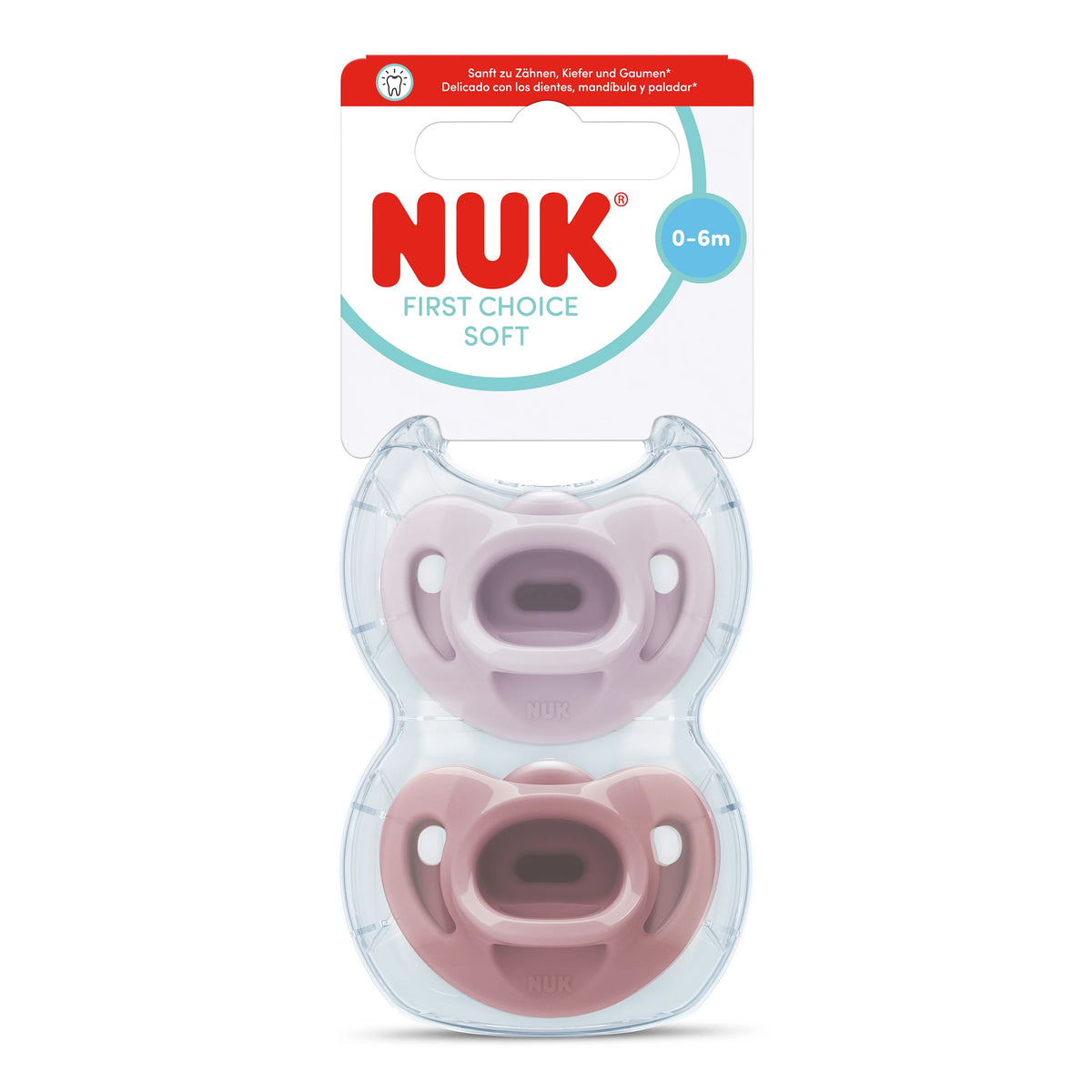 NUK First Choice Soft Soothers 2pk - Pink/Red 0-6mths