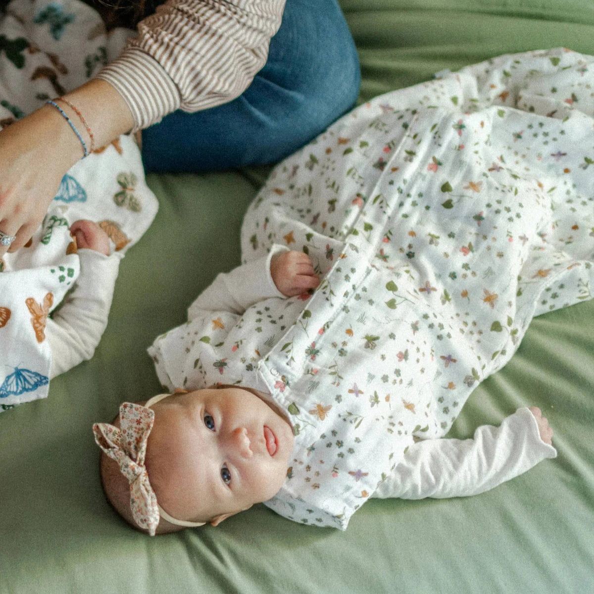 Little Unicorn Cotton Muslin Sleeping Bag - Garden Bees