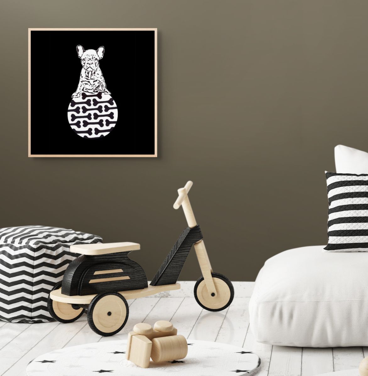 Ink Boss Art Baby Animals Frenchie Black & White