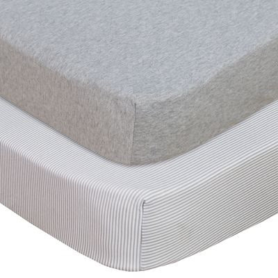 Living Textiles Bassinet Fitted Sheets 2pk Grey Stripe - Clearance