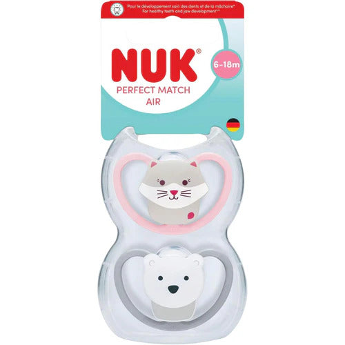 NUK Perfect Match Air Soothers 2pk - Pink Cat/Polar Bear