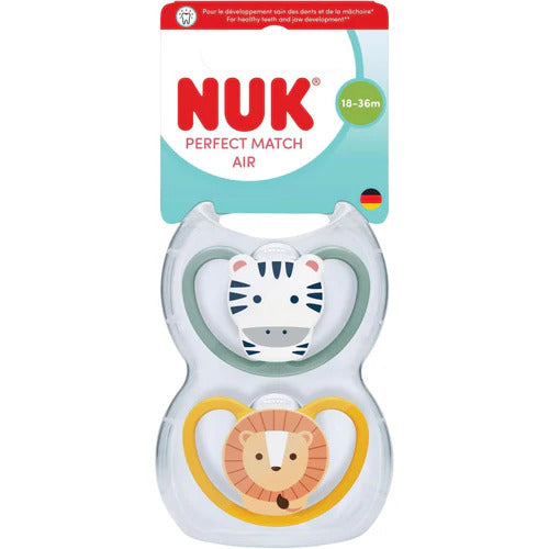 NUK Perfect Match Air Soothers 2pk - Green Zebra/Lion