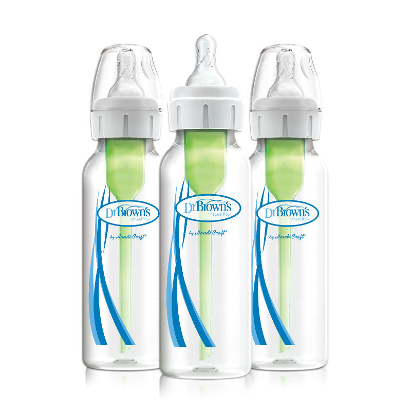 Dr Brown's 250ml Narrow Neck Feeding Bottle with Level 1 Teat 3pk