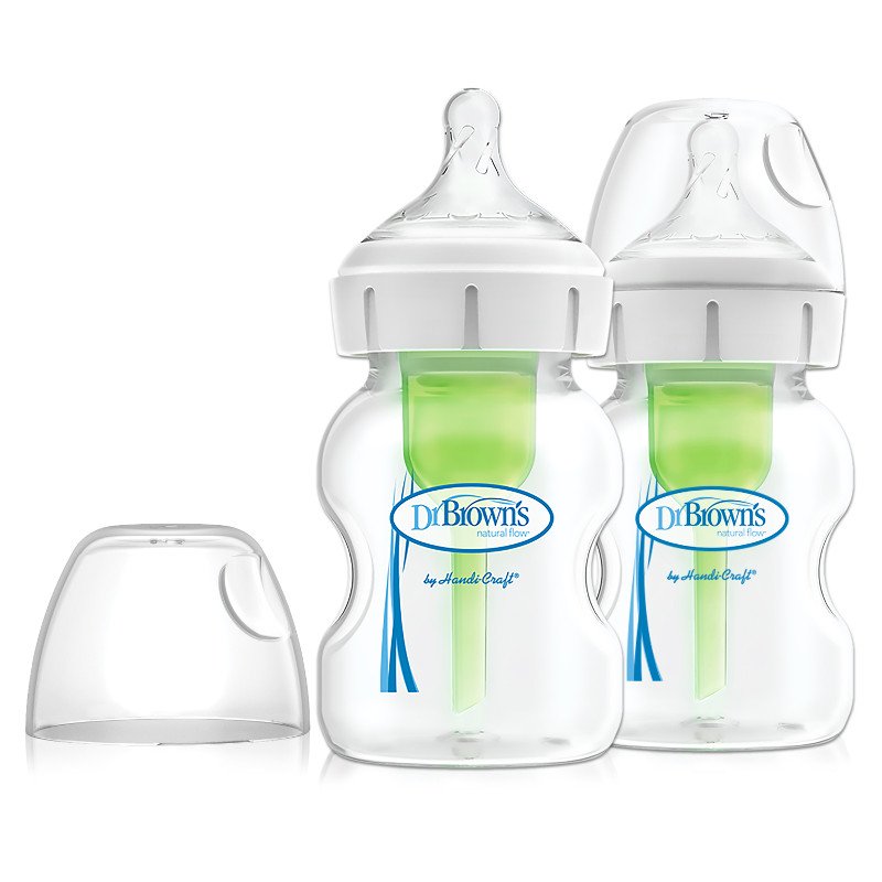 Dr Brown's 150ml Wide Neck Feeding Bottle with Level 1 Teat 2pk