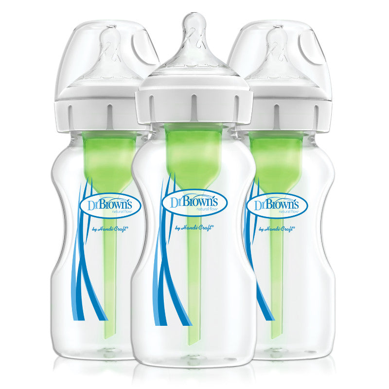 Dr Brown's 270ml Wide Neck Feeding Bottle with Level 1 Teat 3pk