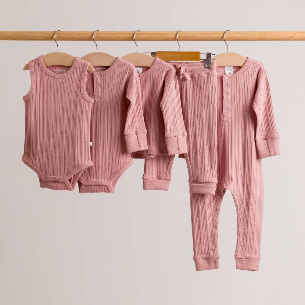 Woolbabe Organic Cotton/Merino Long Sleeve Henley Suit Dusk Marl