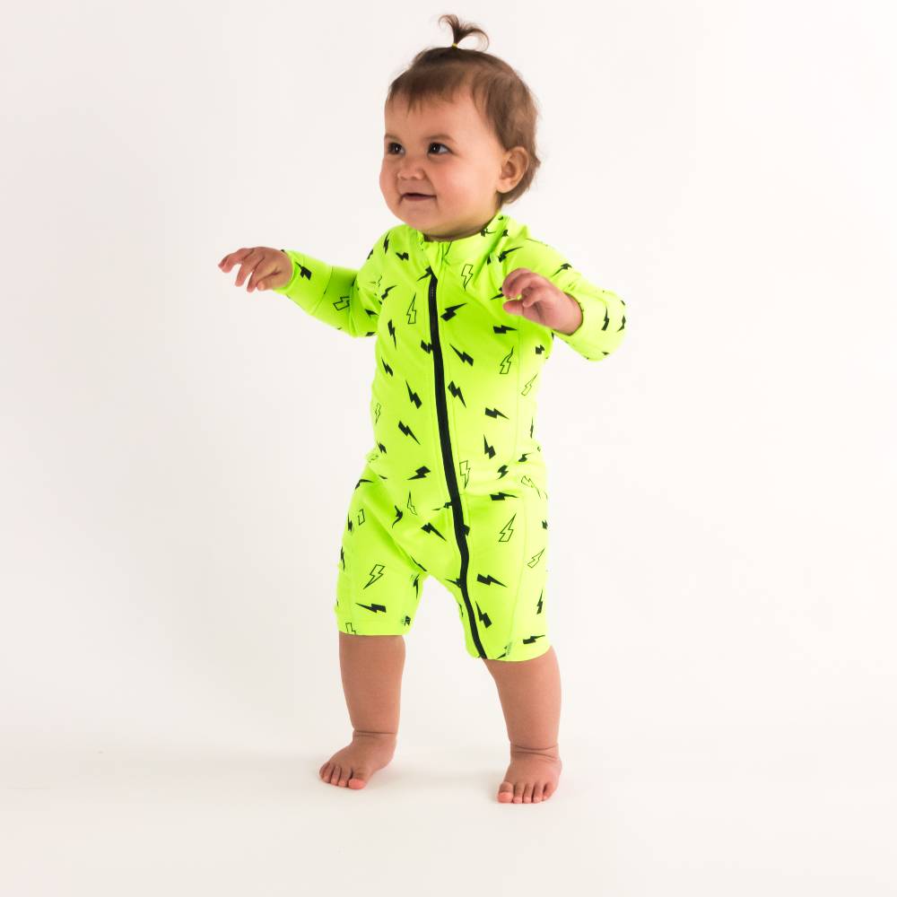 Neon by Nestling Shortie Swimmers - Green Bolts