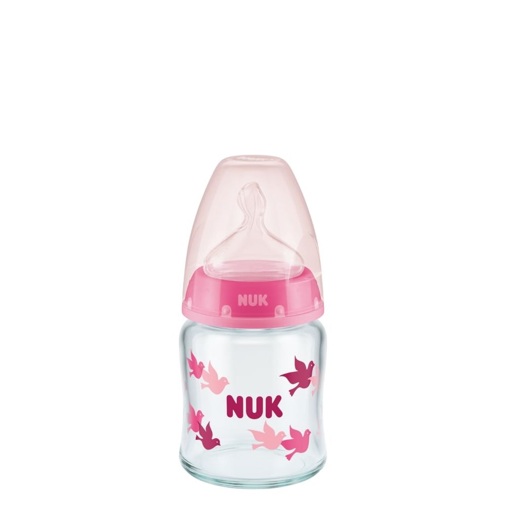 NUK First Choice Glass Bottle, 120 ml, Silicone Teat, 0-6mths