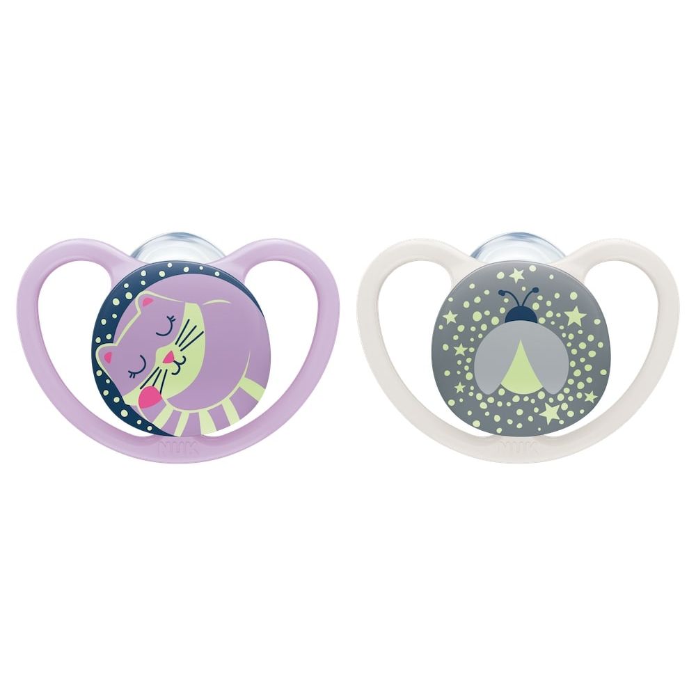 Space Night Silicone Soothers 0-6mths 2pk