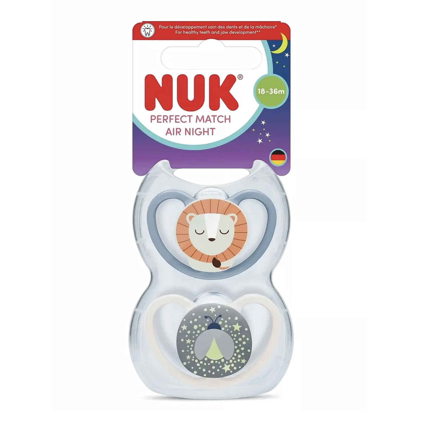 NUK Perfect Match Air Night Soothers 2pk - Blue Lion