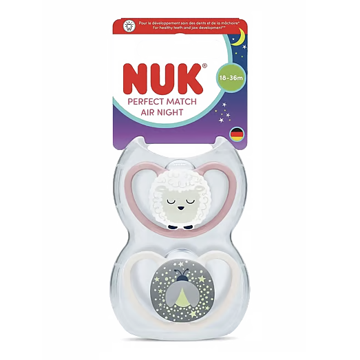 NUK Perfect Match Air Night Soothers 2pk - Pink Sheep