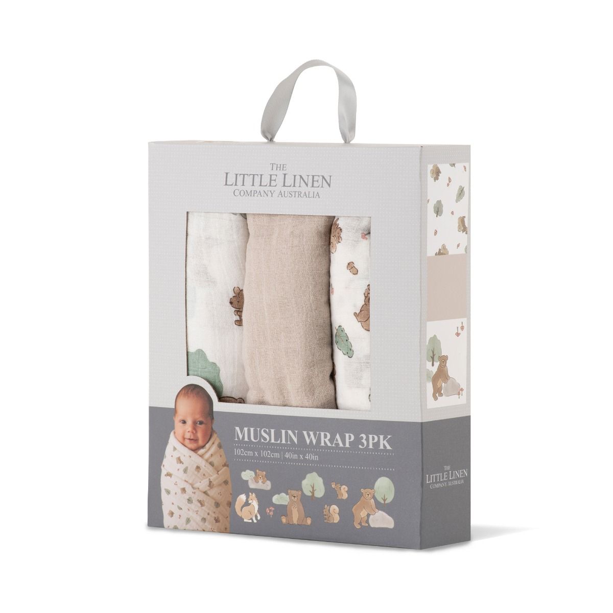 Little Linen Muslin Wraps 3Pk