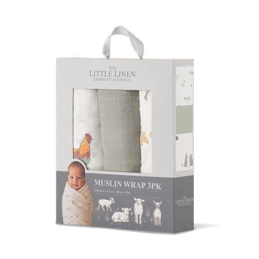 Little Linen Muslin Wraps 3Pk