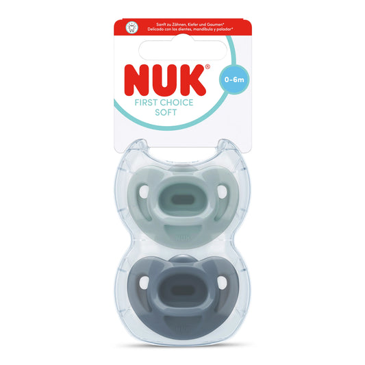 NUK First Choice Soft Soothers 2pk - Green/Blue 0-6mths