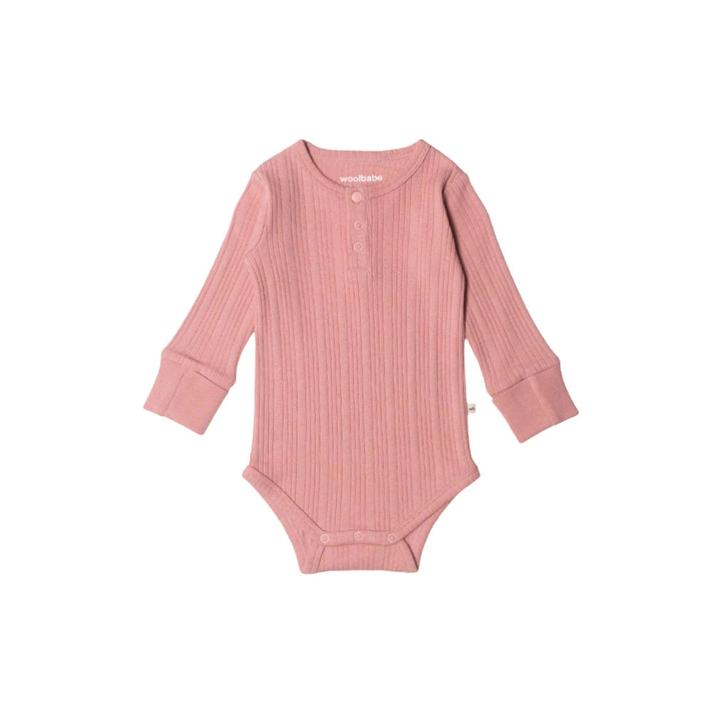 Woolbabe Organic Cotton/Merino Long Sleeve Henley Bodysuit