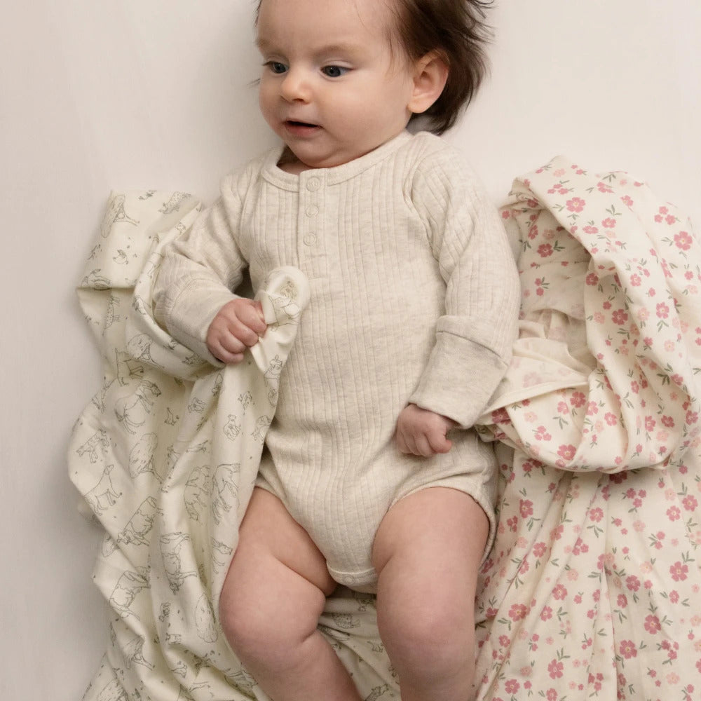 Woolbabe Organic Cotton/Merino Long Sleeve Henley Bodysuit