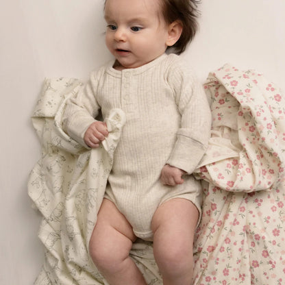 Woolbabe Organic Cotton/Merino Long Sleeve Henley Bodysuit