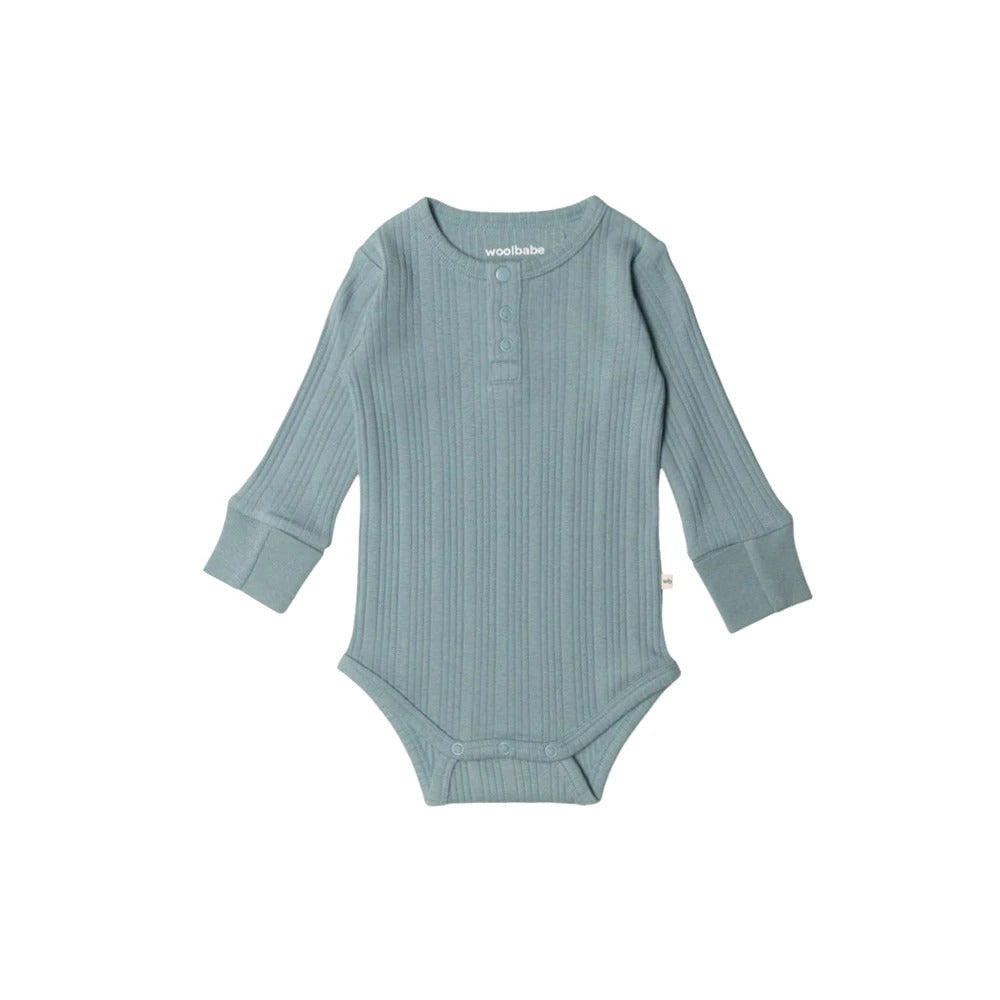 Woolbabe Organic Cotton/Merino Long Sleeve Henley Bodysuit