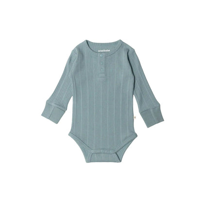 Woolbabe Organic Cotton/Merino Long Sleeve Henley Bodysuit