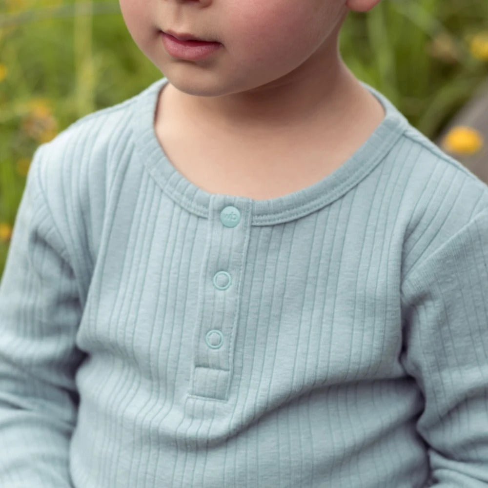 Woolbabe Organic Cotton/Merino Long Sleeve Henley Bodysuit