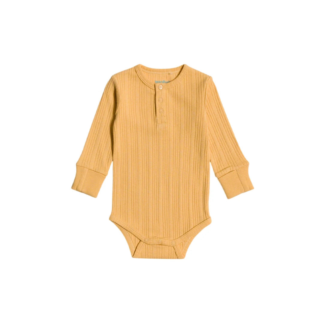 Woolbabe Organic Cotton/Merino Long Sleeve Henley Bodysuit