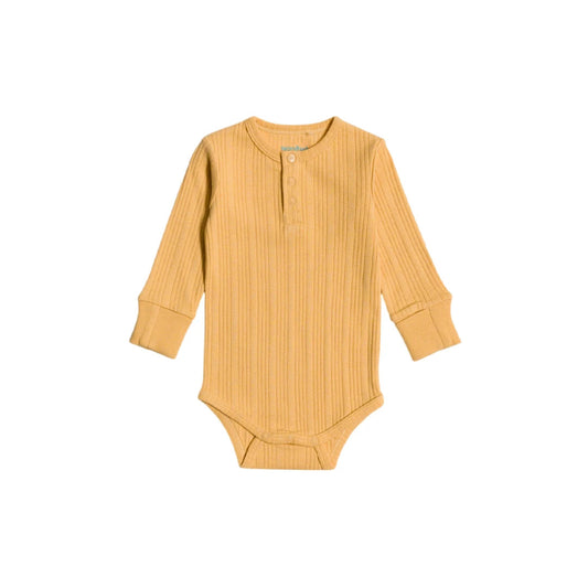 Woolbabe Organic Cotton/Merino Long Sleeve Henley Bodysuit
