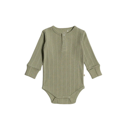 Woolbabe Organic Cotton/Merino Long Sleeve Henley Bodysuit