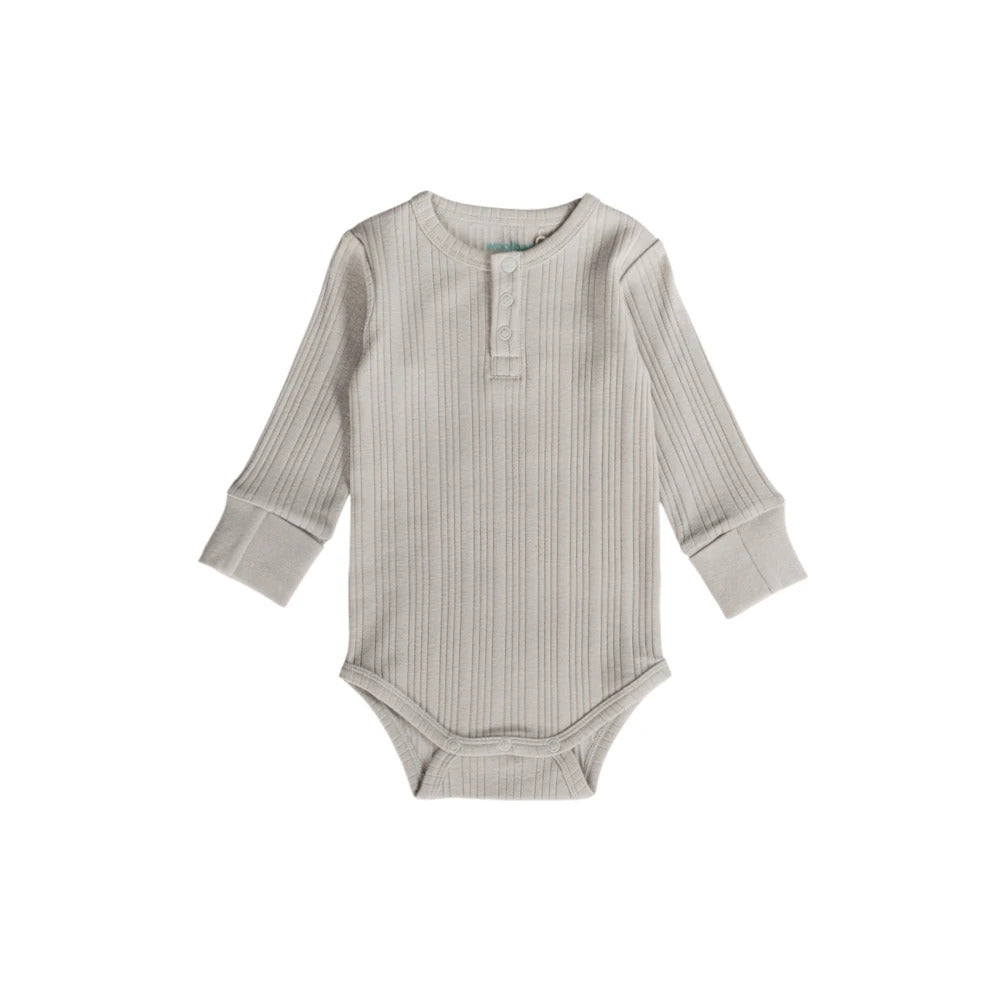 Woolbabe Organic Cotton/Merino Long Sleeve Henley Bodysuit