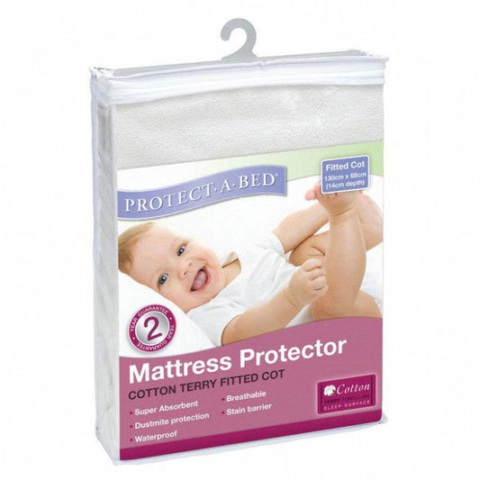 Protect-A-Bed Cotton Terry Protector Fitted Cot 130 x 68cm, White