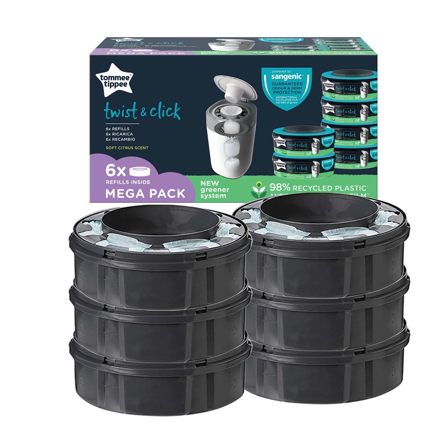 Tommee Tippee 6pk Twist & Click Nappy Bin Refill