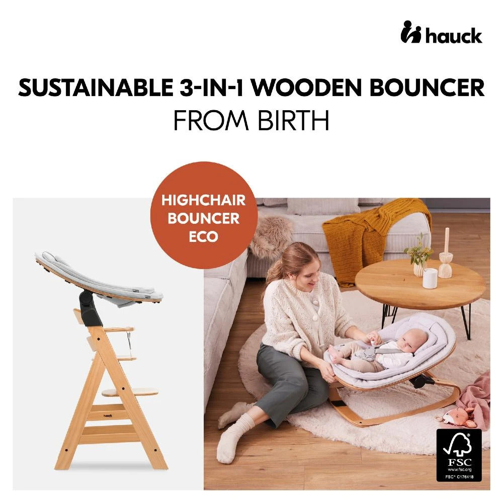 Hauck Highchair 3-in-1 Wooden Bouncer Eco - Light Grey