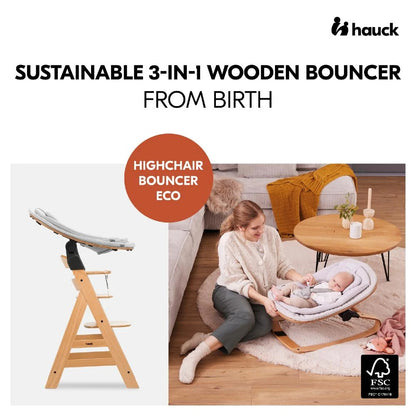 Hauck Highchair 3-in-1 Wooden Bouncer Eco - Light Grey