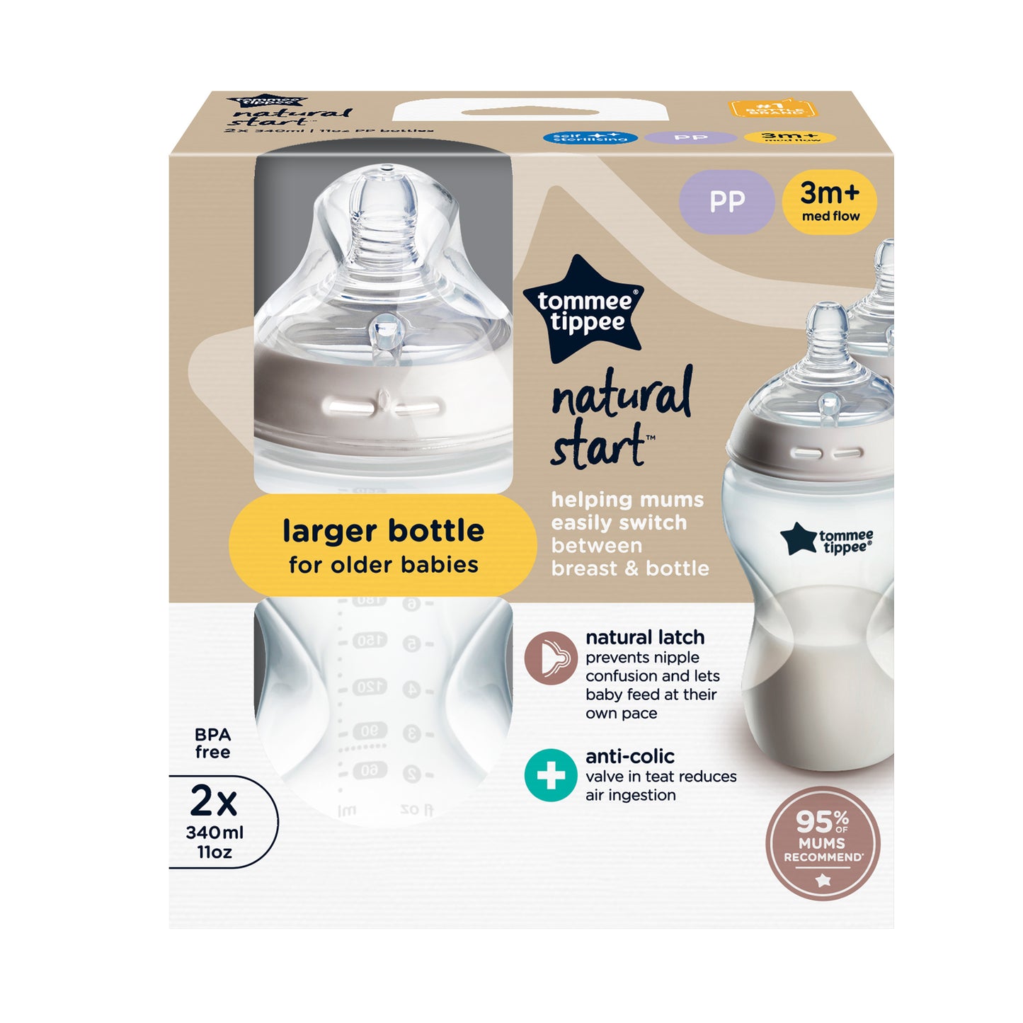 Tommee Tippee Natural Start 340ml Bottle 2pk