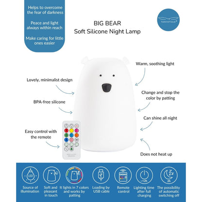 Rabbit & Friends Big Bear Silicone Night Light with Remote Control