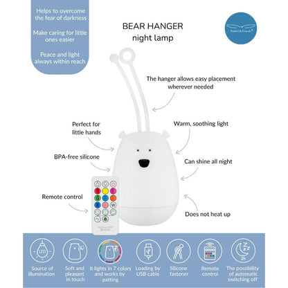 Rabbit & Friends Bear Silicone Hanging Night Light with Remote Control