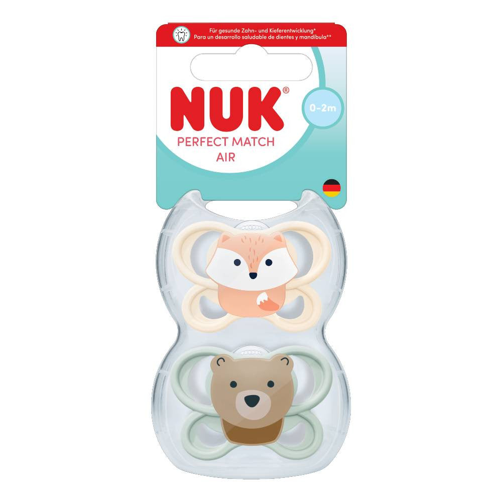 NUK Perfect Match Air Soothers 2pk - Orange Fox/Bear