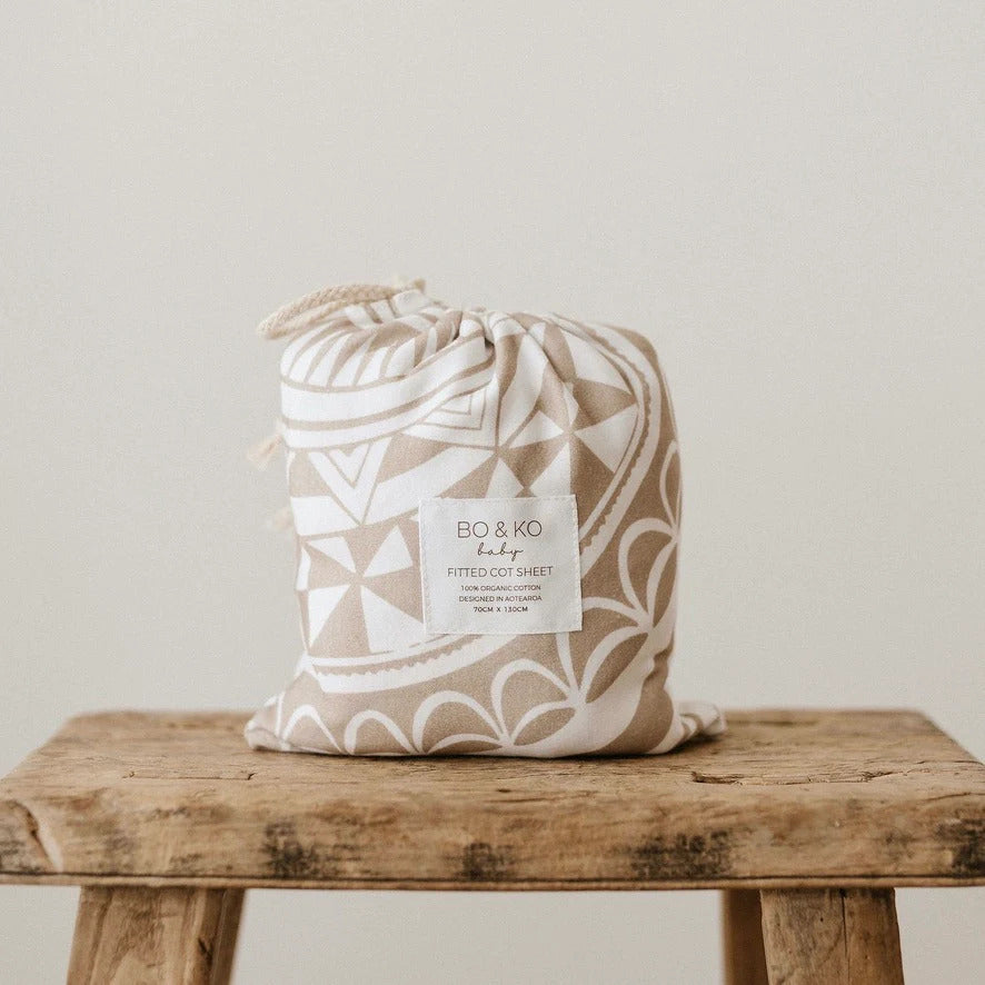 BO &amp; KO Baby Fitted Cot Sheet | Pacific Island Mocha