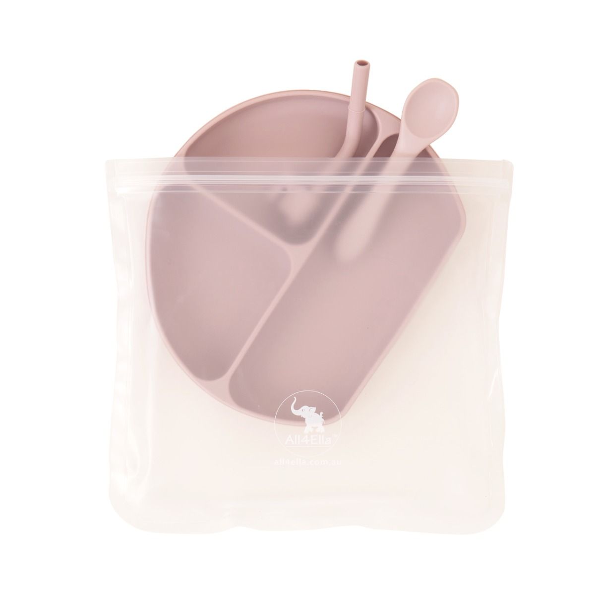All4Ella Silicone Plate With Straw &amp; Spoon