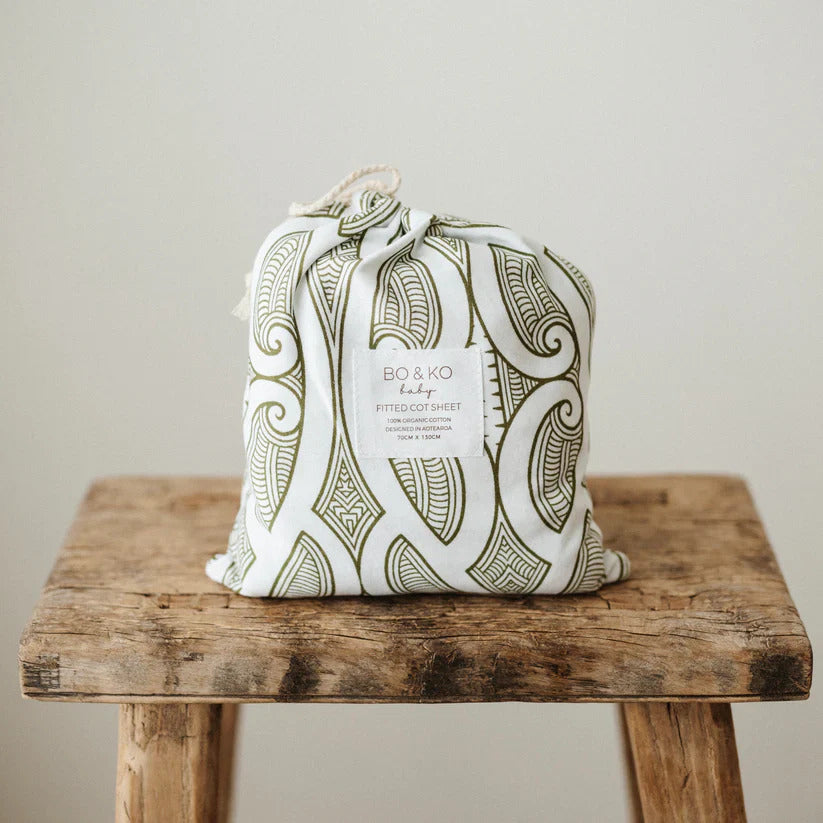 BO &amp; KO Baby Te Pātiki Fitted Cot Sheet