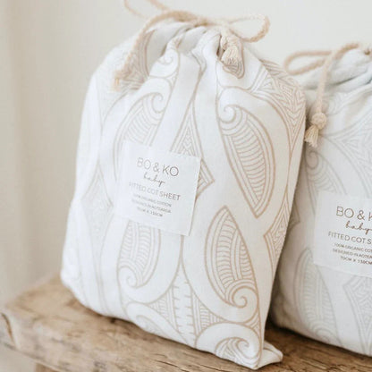 BO &amp; KO Baby Te Pātiki Fitted Cot Sheet