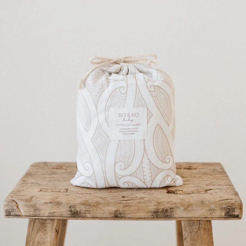 BO &amp; KO Baby Te Pātiki Fitted Cot Sheet