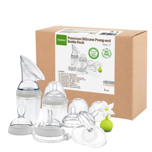 Haakaa Generation 3 Premium Silicone Breast Pump and Baby Bottle Pack