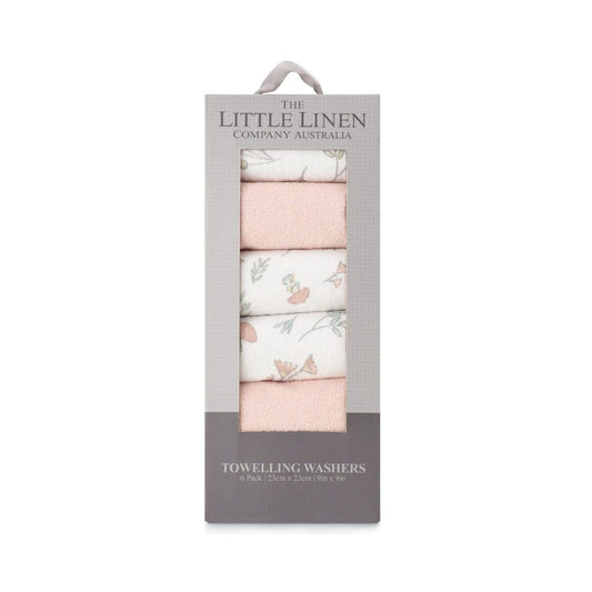 Little Linen Towelling Washcloths 6pk