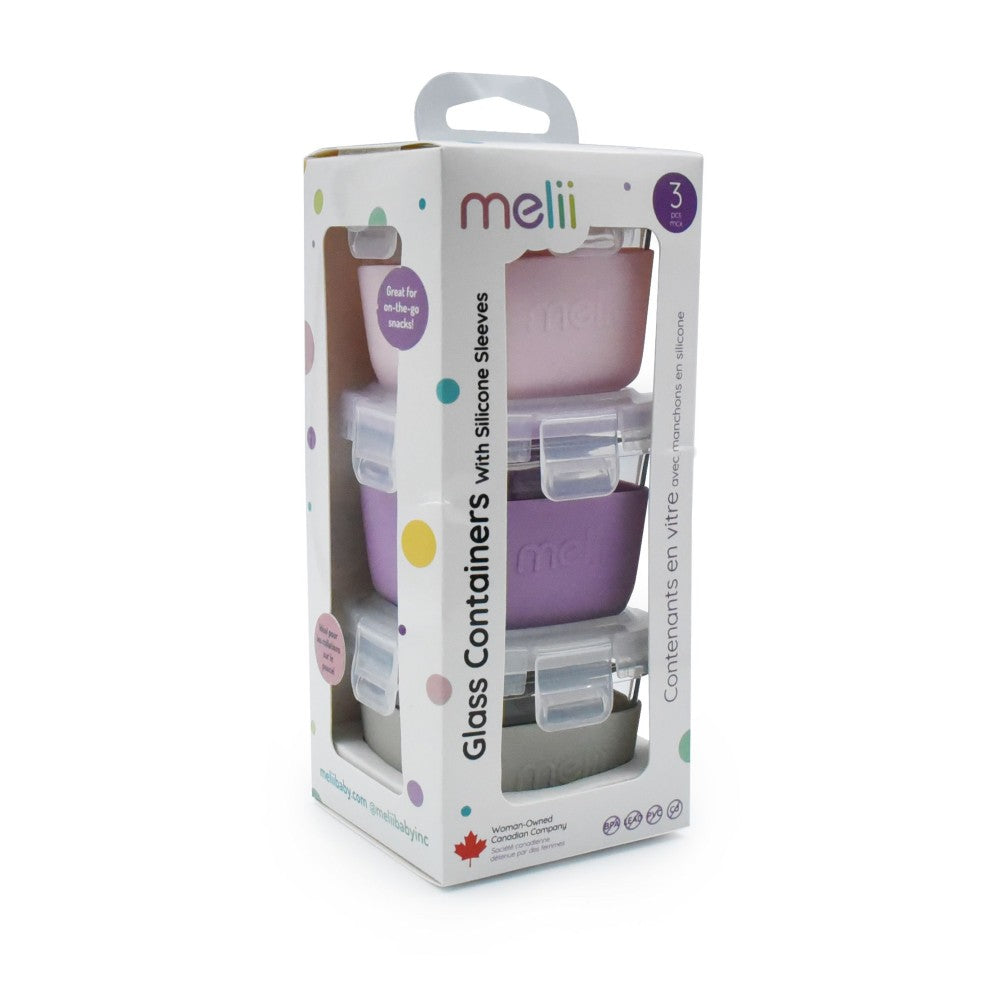 Melii Glass Containers with Sleeve 3pk