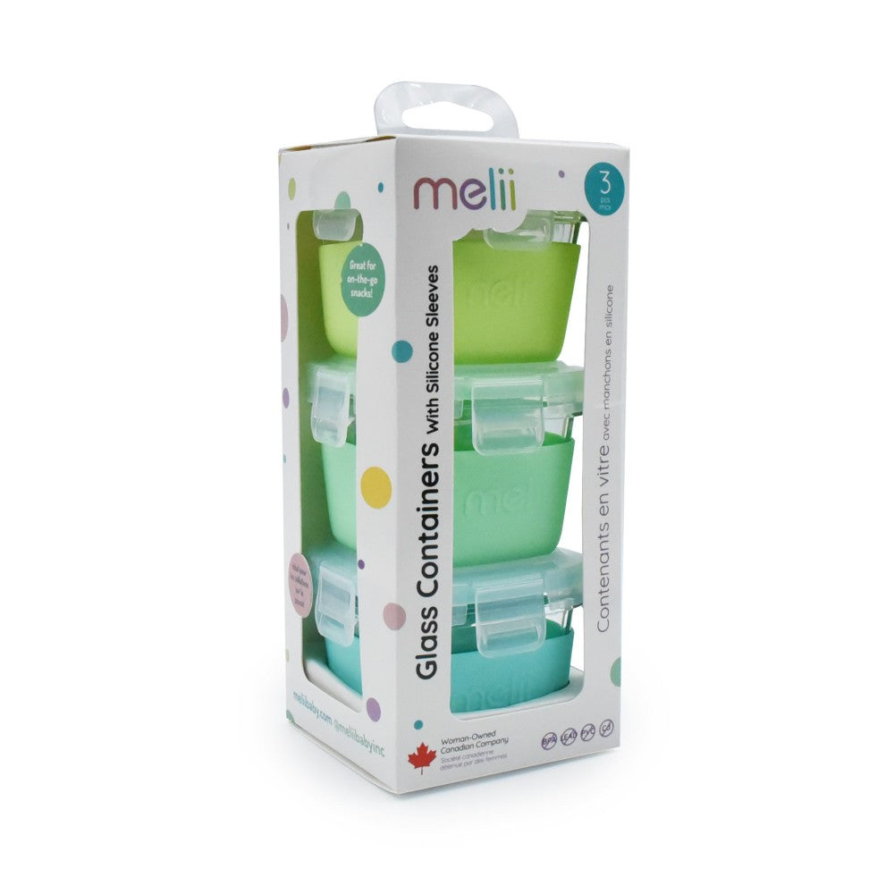 Melii Glass Containers with Sleeve 3pk