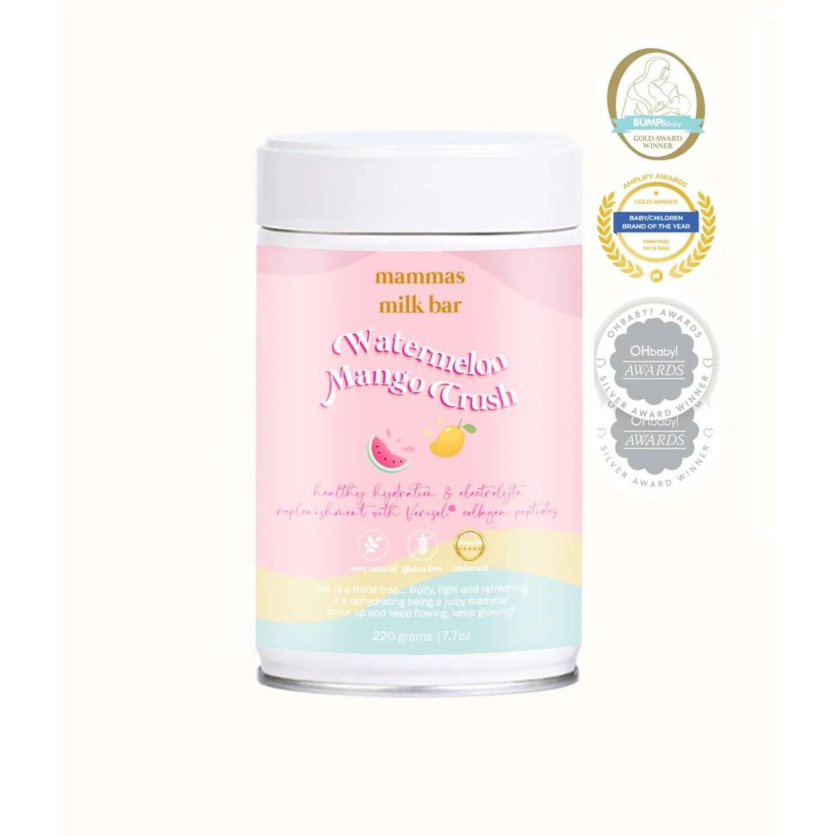Mammas Milk Bar Watermelon Mango Crush Hydration Electrolyte Drink 220g