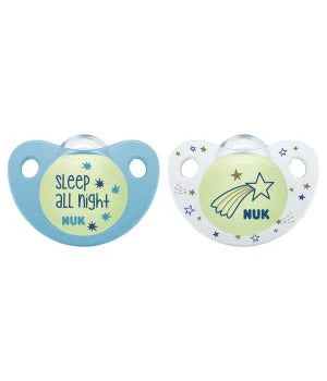 NUK Glow In Dark Silicone Soother 0-6mths 2Pk