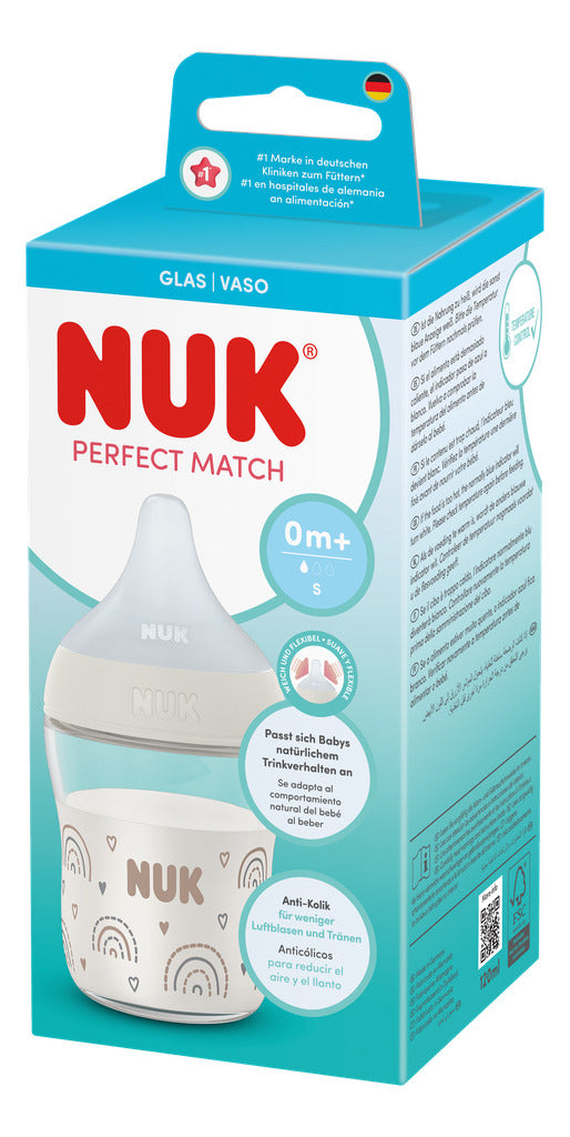 NUK Perfect Match Glass Bottle 120ml / 0+m S Teat