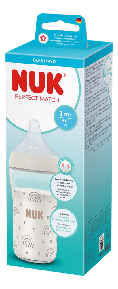 NUK Perfect Match Glass Bottle 230ml / 3m+ M Teat