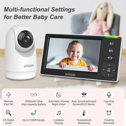 Oricom 4.3" Video Baby Monitor With Motorised Pan-Tilt Camera